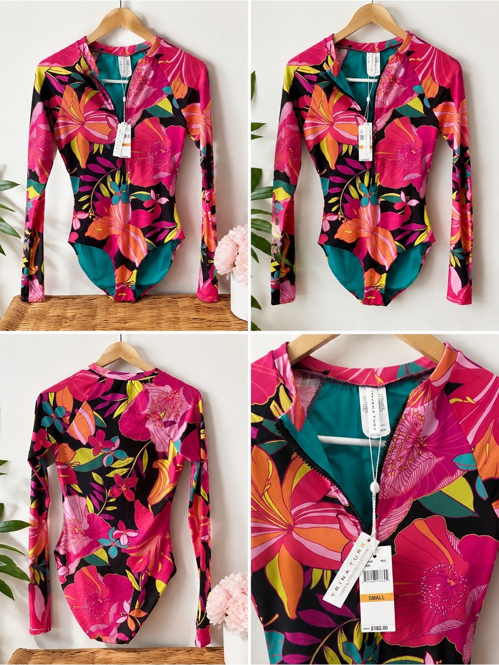Trina Turk Pink Floral Zip-Front One-Piece - Picture 4 of 4